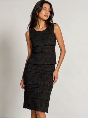 Chelsea & Violet Top Skirt Set Outfit Tiered Ruffle Lace Black Gold XS NWT